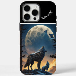 Coque iPhone 16 Pro Max Nuit Lune avec Loup hurlant