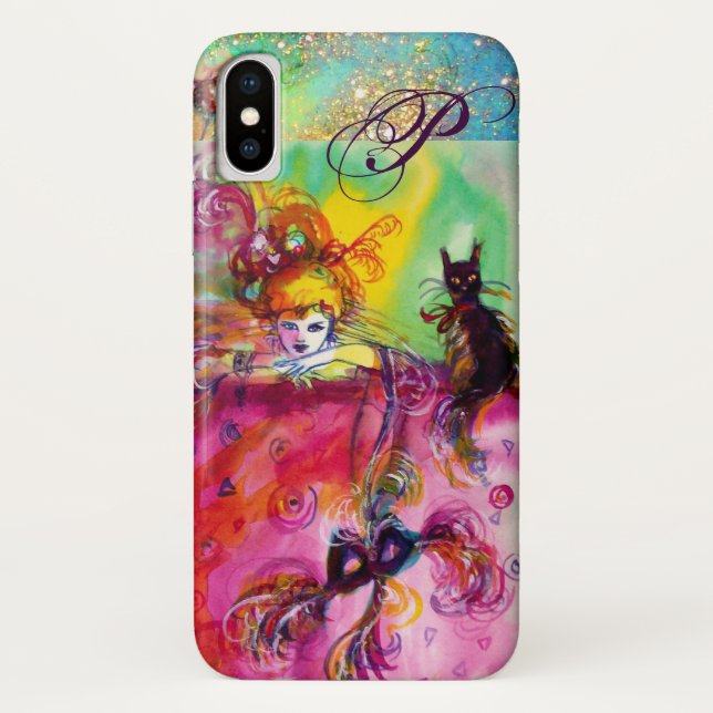 COQUES Case-Mate iPhone NUIT MASQUÉRADE / DAME AVEC CHAT NOIR MONOGRAM (Dos)