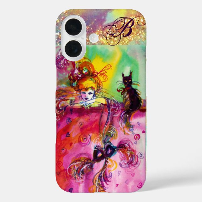 COQUES Case-Mate iPhone NUIT MASQUÉRADE / DAME AVEC CHAT NOIR MONOGRAM (Verso)