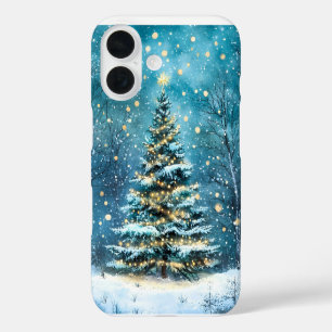 Coque Pour iPhone 16 Nuit silencieuse Arbre de Noël lumineux en forêt