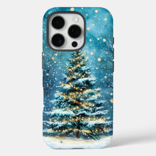Coque iPhone 16 Pro Nuit silencieuse Arbre de Noël lumineux Forêt bril