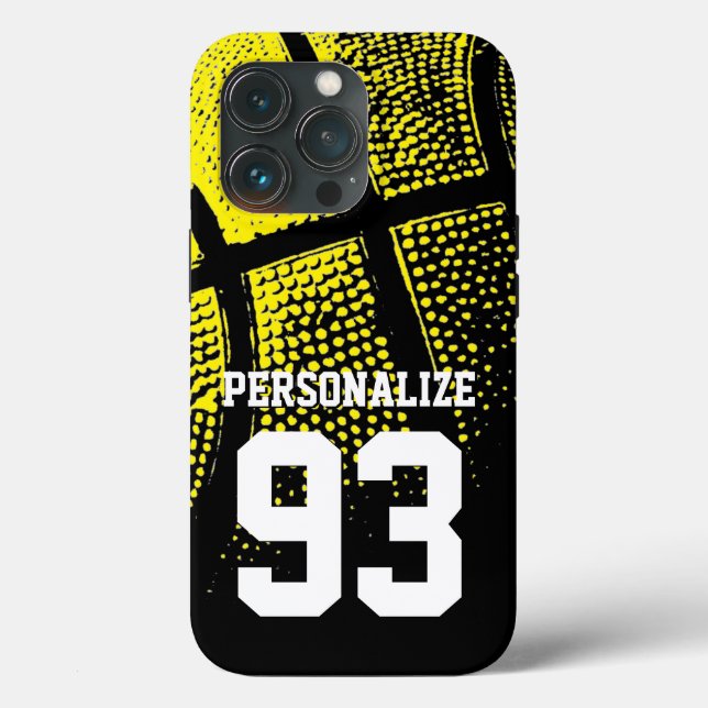 Coques Case-Mate iPhone Numéro de maillot de basket-ball jaune personnalis (Verso)