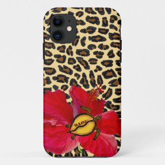 Coque iPhone 11 Oahu hawaïen Honu et empreinte de léopard d'or