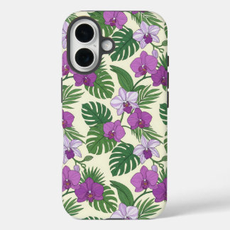 Coque Pour iPhone 16 Oasis d'Orchidées | Orchidée Violette et Feuilles