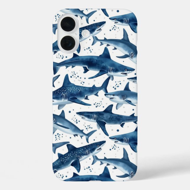 Coques Case-Mate iPhone Océan de requin couleur bleu monochrome (Verso)