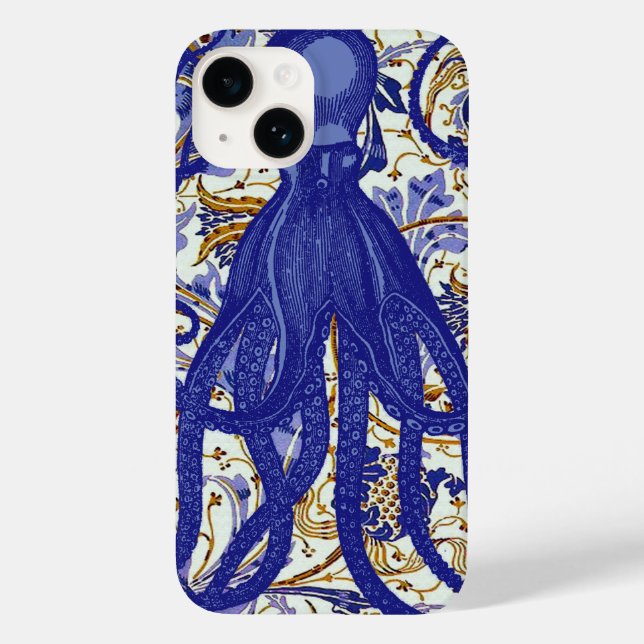 Coques Case-Mate iPhone Octopus antique sur Blue Gold Floral (Verso)