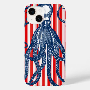 Coque Case-Mate iPhone Octopus antique sur les rayures blanches rouges