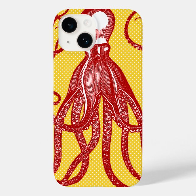 Coques Case-Mate iPhone Octopus antique sur microdot jaune (Verso)