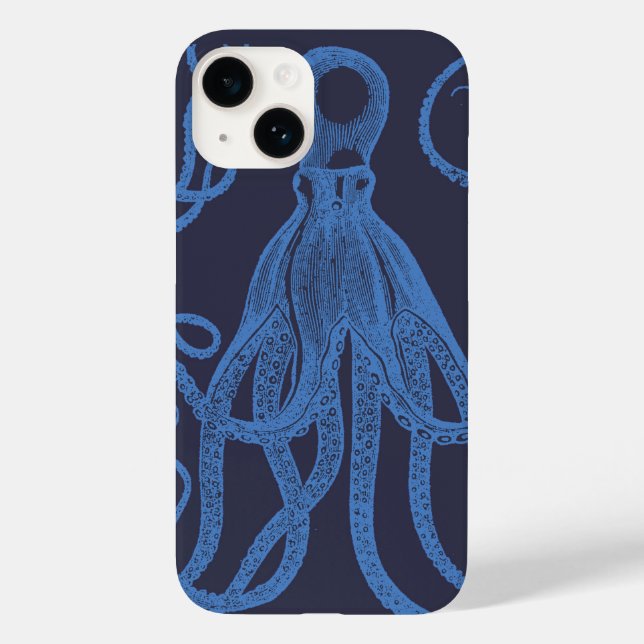 Coques Case-Mate iPhone Octopus bleu antique sur bleu (Verso)