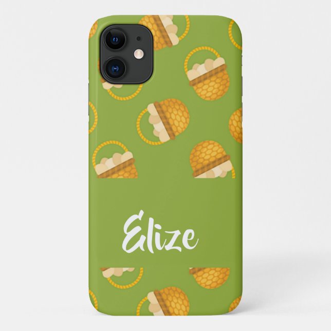 Coques Case-Mate iPhone Oeufs en corbeille marron sur vert (Dos)