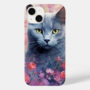 Coque Case-Mate iPhone OEuvre d'aquarelle colorée du chat bleu russe
