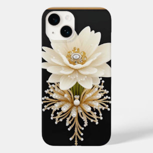 Coque Case-Mate iPhone Œuvre d'art à la fleur blanche avec de l'or luxueu