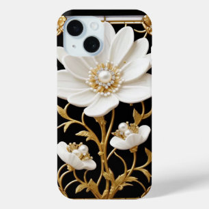 Coque Case-Mate iPhone Œuvre d'art à la fleur blanche avec de l'or luxueu