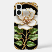 Œuvre d'art à la fleur blanche avec de l'or luxueu