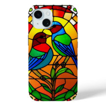Œuvre d'art en verre coloré avec des oiseaux