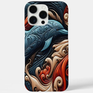 Coque iPhone 16 Pro Max Œuvre d'art inspirée des dauphins de l'océan