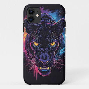 Case-Mate iPhone Case Œuvre d'art panthère agressive en couleurs néon
