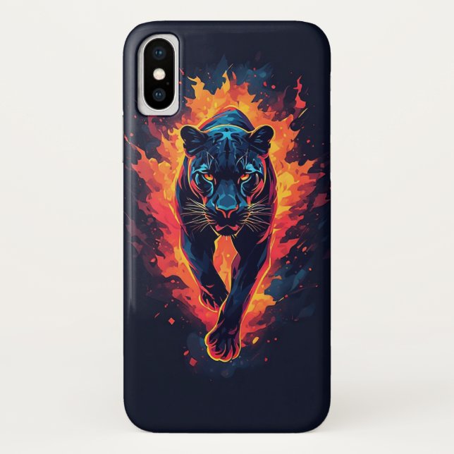 Coques Case-Mate iPhone Œuvre d'art panthère agressive en couleurs néon (Dos)