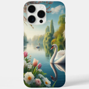 Coque iPhone 16 Pro Max OEuvre d'art printanière du lac des cygnes floraux