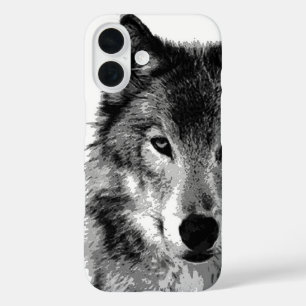 Coques iPhone 16 Oeuvre de Loup noir et blanc
