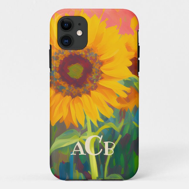 Coques Case-Mate iPhone Oeuvre de tournesol monogramme (Dos)
