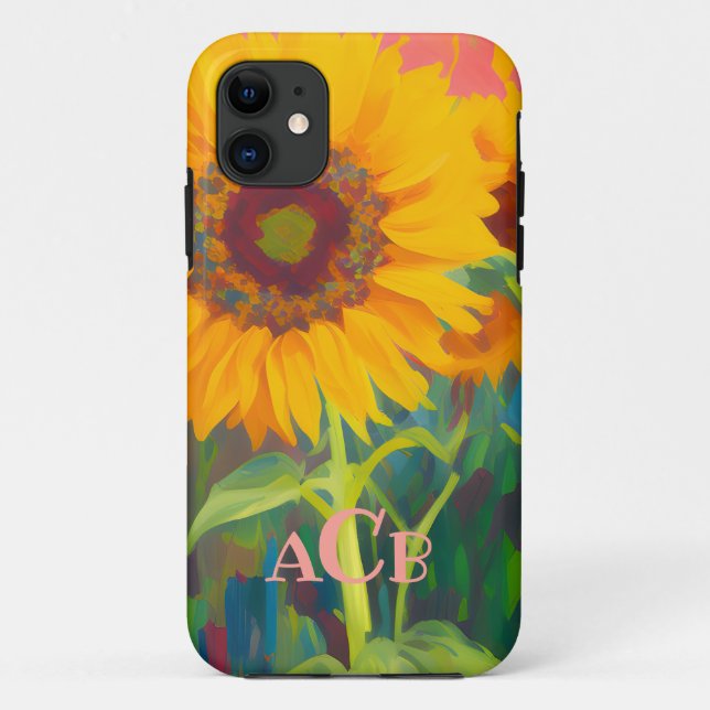 Coques Case-Mate iPhone Oeuvre de tournesol monogramme (Dos)
