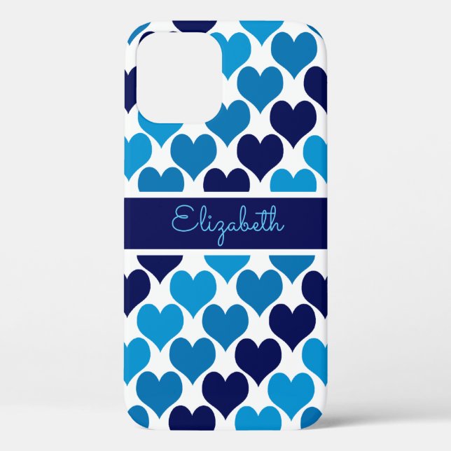 Coques Case-Mate iPhone Oh Baby Blue Hearts Monogramme (Verso)