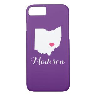 Coque iPhone 8/7 Ohio Coeur violet Monogramme personnalisé