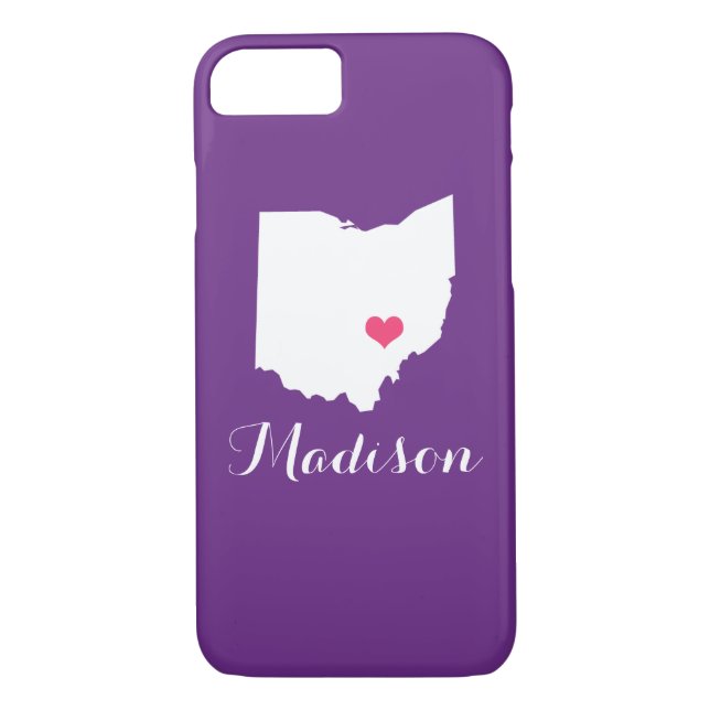 Coques Case-Mate iPhone Ohio Coeur violet Monogramme personnalisé (Dos)