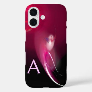 COQUE POUR iPhone 16 OISEAU CLAIR / FUCHSIA ROSE NOIR MONOGRAMME ABSTRA