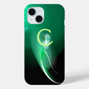 COQUE POUR iPhone 15 OISEAU CLAIR / MONOGRAMME ABSTRAIT NOIR ET VERT