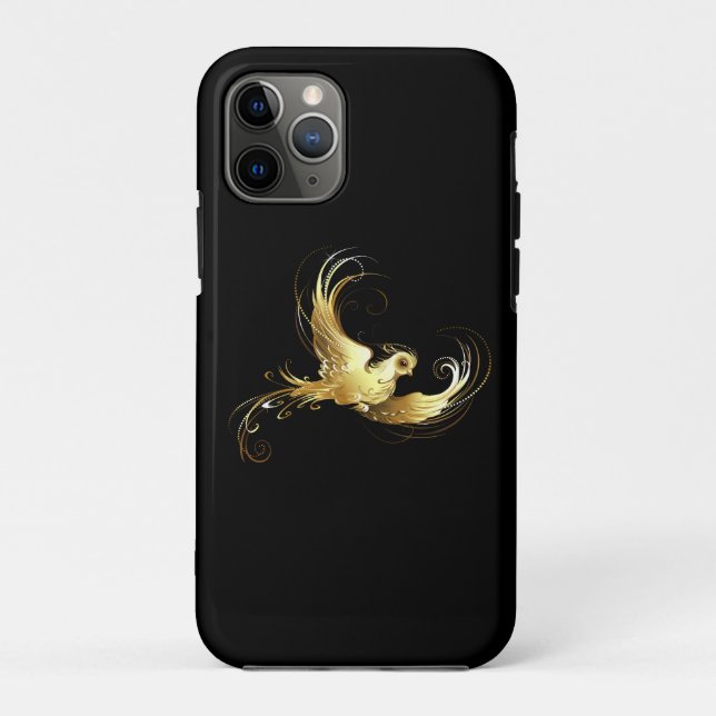 Coques Case-Mate iPhone Oiseau d'or sur Arrière - plan noir (Dos)