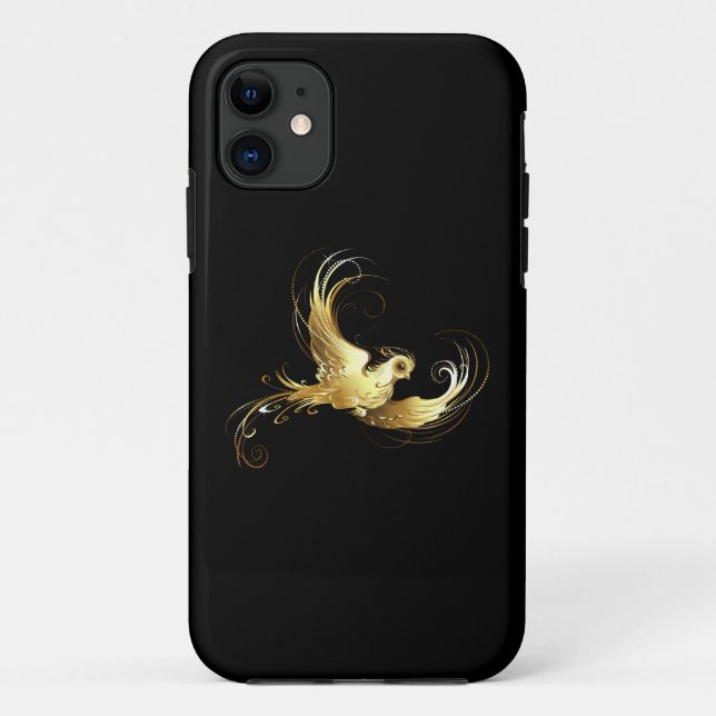 Coques Case-Mate iPhone Oiseau d'or sur Arrière - plan noir (Dos)