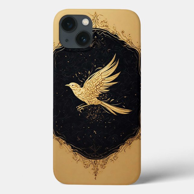 Coques Case-Mate iPhone Oiseau doré élégant dans un cadre ancien orné (Verso)