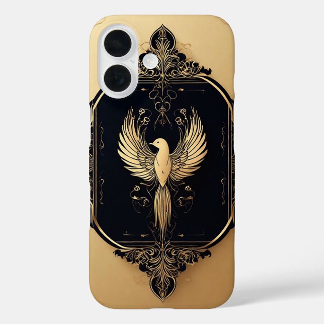 Coques Case-Mate iPhone Oiseau doré élégant dans un cadre ancien orné (Verso)