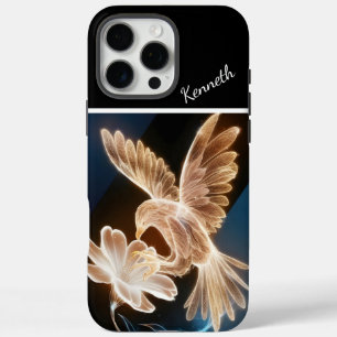 Coque iPhone 16 Pro Max Oiseau doré et fleur