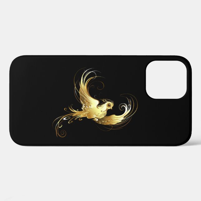 Coques Case-Mate iPhone Oiseau doré sur fond noir (Verso (horizontal))