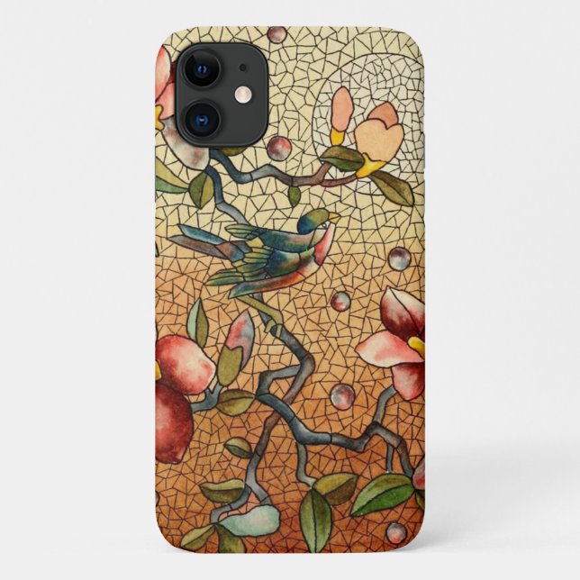 Coques Case-Mate iPhone Oiseau en verre tendu sur un arbre à fleurs (Dos)