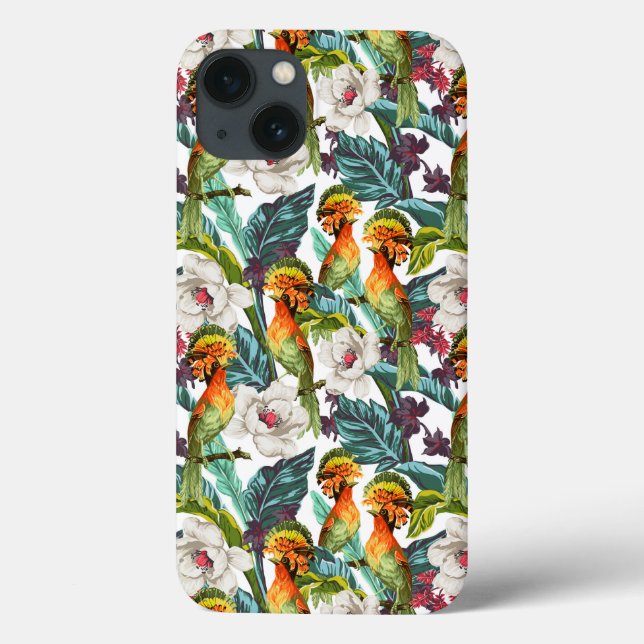 Coques Case-Mate iPhone Oiseau et motif de fleur exotique (Verso)
