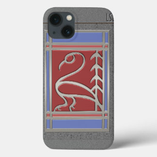 Case-Mate iPhone Case Oiseau et pin Art déco - Rouge bleu gris - Monogra