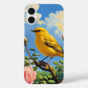 Coque Pour iPhone 16 Plus Oiseau jaune coloré et jolies roses roses