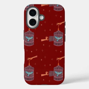 Coque Pour iPhone 16 Oiseau libre Cage à oiseaux Art folklorique Main