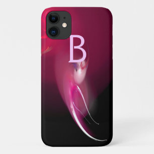 COQUE iPhone 11  OISEAU LUMINEUX DANS LE MONOGRAMME DE FUCHSIE ROSE