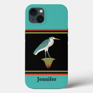 Case-Mate iPhone Case Oiseau peint d'Egypte ancienne en Olive Orange Ble