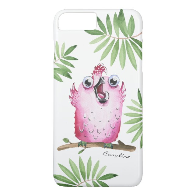 Coques Case-Mate iPhone Oiseau rose mignon avec votre nom (Dos)