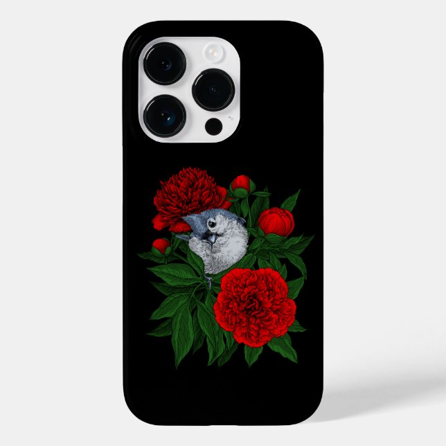 Coques Case-Mate iPhone Oiseau sur un bouquet de pivoine rouge (Verso)