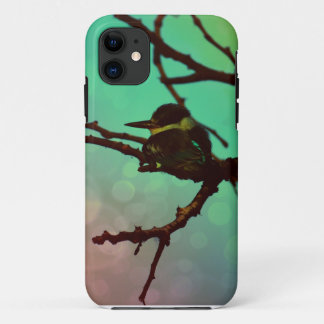 Coque iPhone 11 Oiseau Sur Une Branche -Aqua N Rose