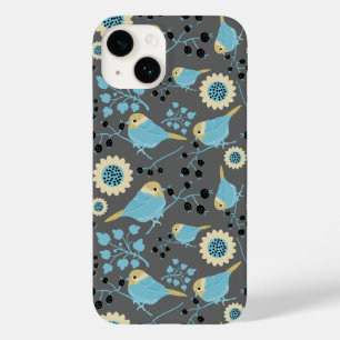 Coque Case-Mate iPhone Oiseaux Berries Florales Crème Bleue Gris Noir Mot