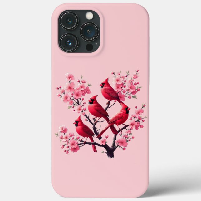 Coques Case-Mate iPhone Oiseaux cardinaux rouges Oiseaux de fleurs de ceri (Verso)