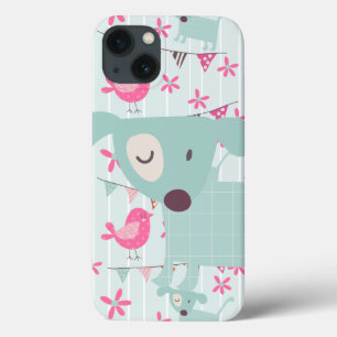 iPhone 13 Case Oiseaux, Chiens, Bannières, Fleurs